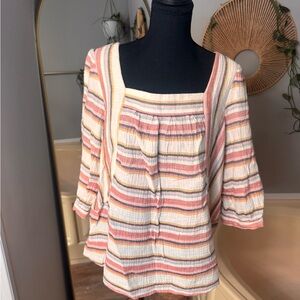 Elegant Multicolor Striped Square Neck Blouse